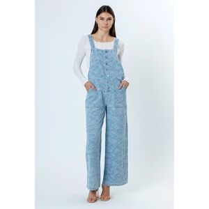 Storia Light Blue Floral Jumpsuit Overalls Denim
